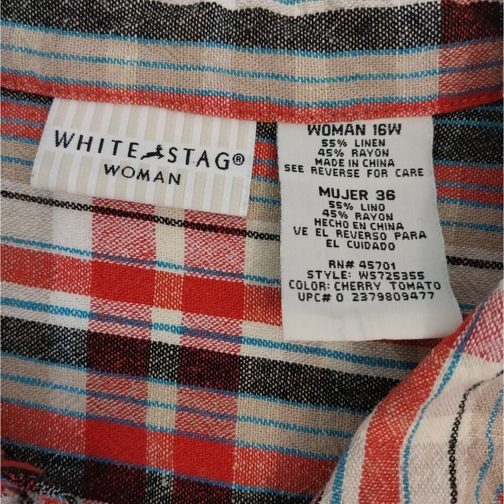 VTG White Stag Linen Blend Casual Button Up Plaid Dress Women's Size 16W - Picture 10 of 12